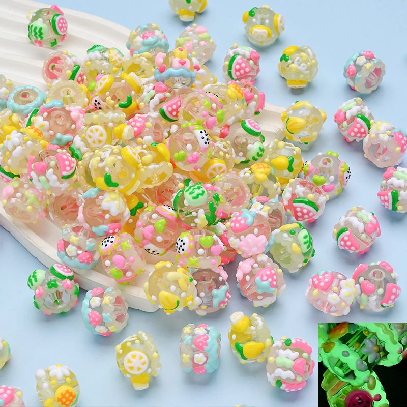 

30 шт., нарисованные вручную светящиеся бусины из смолы, случайные смешанные бусины с интервалом для DIY, цепочка для соски, зажим для браслета, изготовление ювелирных изделий