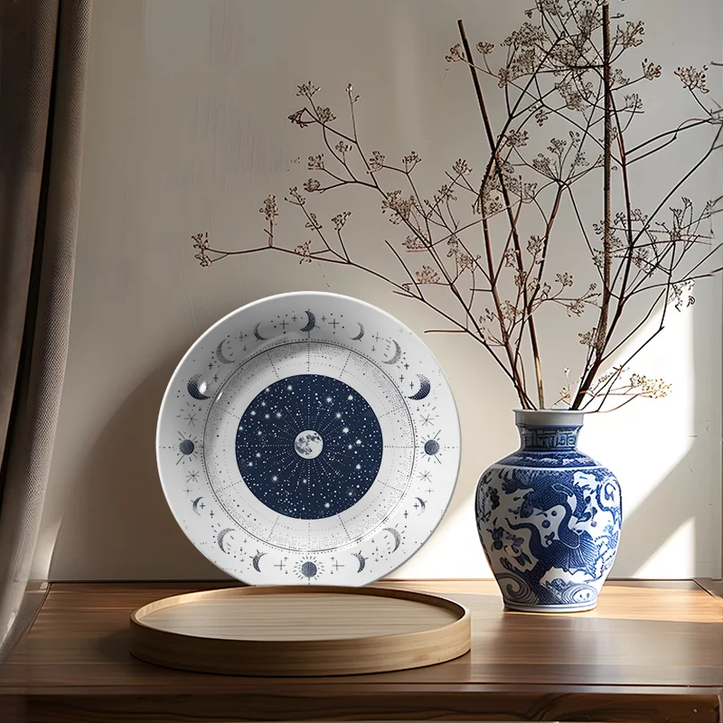 1pc Nordic Style Celestial Moon Ceramic Decorative Plate - Modern Luxury Wall Art for Living Room & Bedroom, Non-Food Contact,