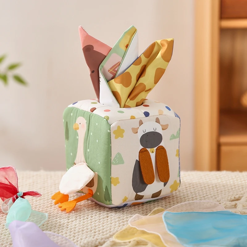 Baby Montessori Spielzeug Baumwolle Magische Taschentuchbox Fingerübungs-Beschäftigungsspiel Pädagogisches Spielzeug Weiche Rassel Spielstoffbuch Geschenk – Detail 1