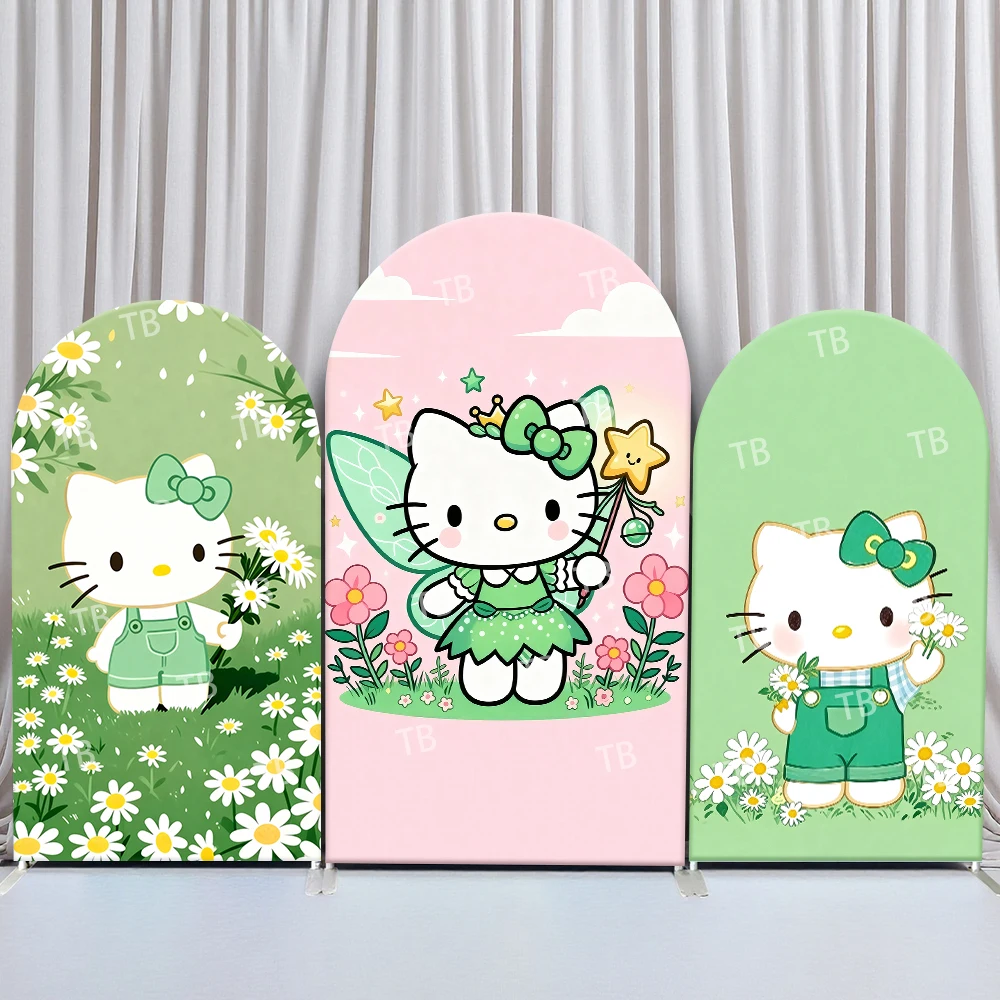 

Sanrio Hello Kitty Fairy Garden Style Arch Backdrop Cover Fresh Festive Scene For Kids Birthday Baby Shower Photo Booth Decor