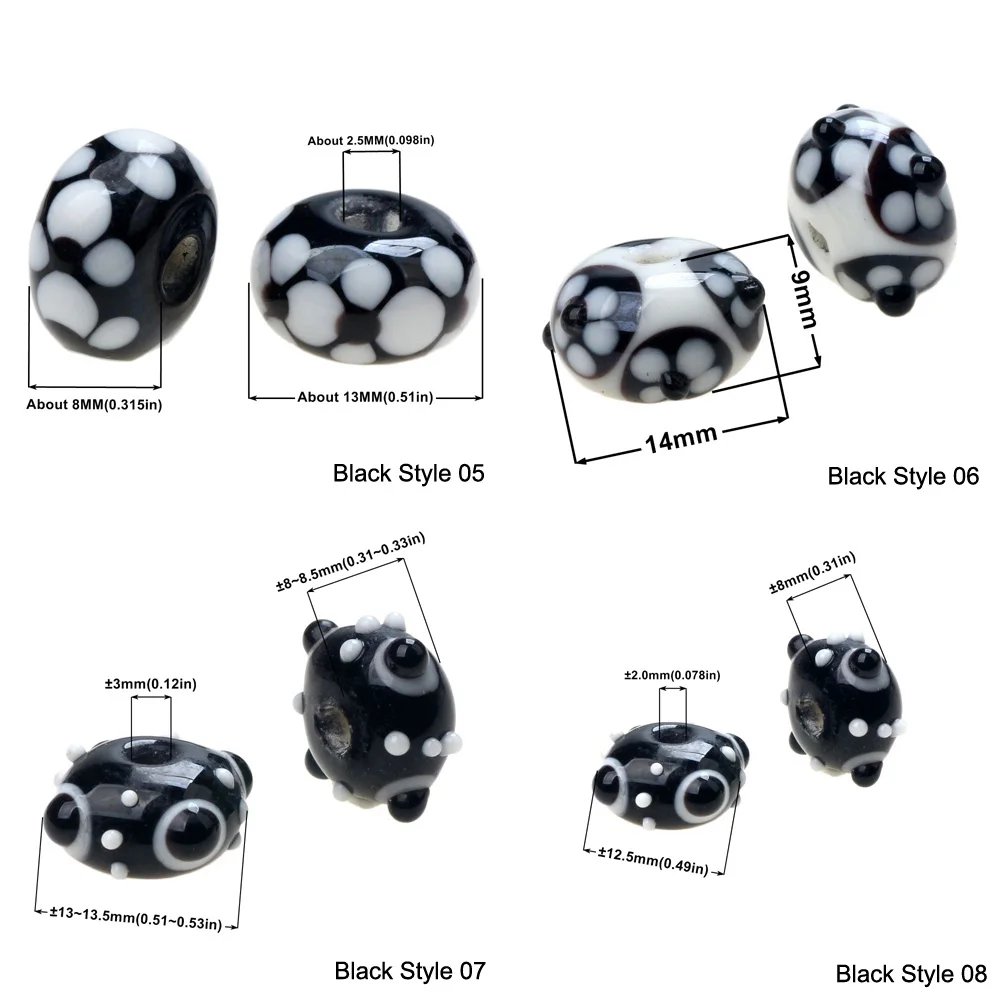 Black Color Series 2/4/6PCS/LOT Mixed Style Handmade Lampwork Glass Beads For Crafts Charm Bracelets/Earring DIY Jewelry Making