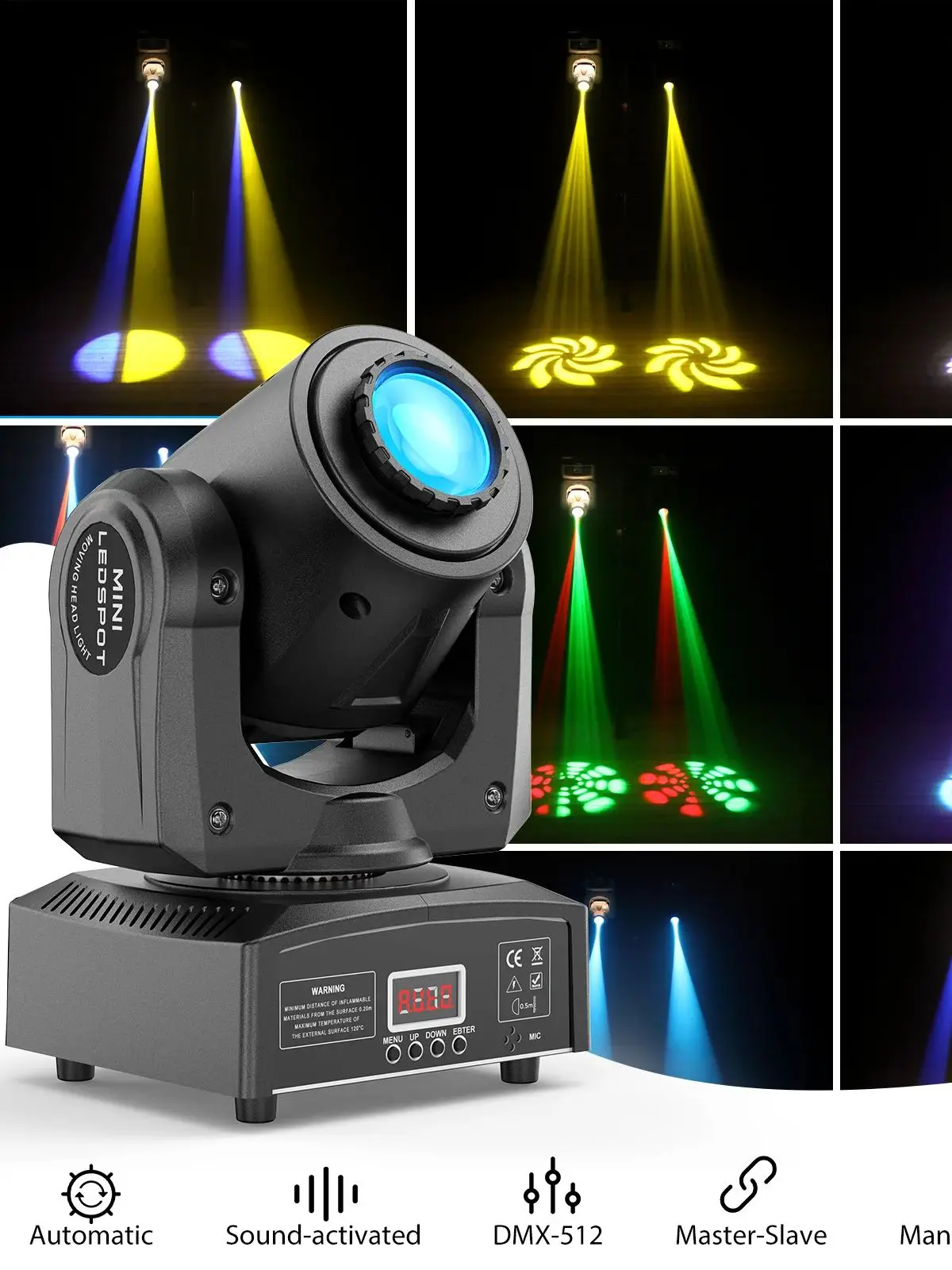 Yiflamefly 120W RGBW LED Moving Head Light mit 8 Gobos, 1/2-Halbfarbeffekt, Spot-Licht, DMX512 Bühnenbeleuchtung für DJ-Partys, KTV, Bars und Shows