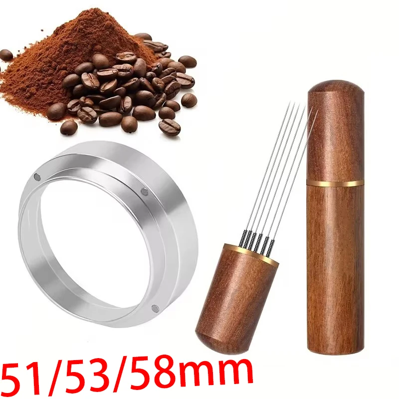 Coffee Needle Distributor Dosing Ring Wood Handle Espresso Distributor Needl Coffee Powder Stirrer WDT Tools Barista Accessories