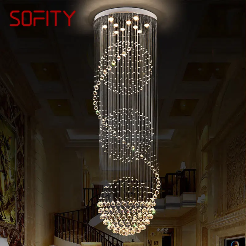 

SOFITY Modern Crystal Pendant Light LED Creative Luxury Chandelier Lamp for Home Living Room Villa Duplex Staircase Decor