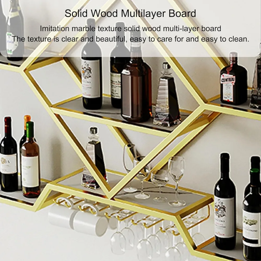 Wine Rack Bar Shelves Wall Mounted with Hanging Wine Glass Rack Holder Mini Bar Liquor Cabinet Bar Bottle Display Shelf Floating