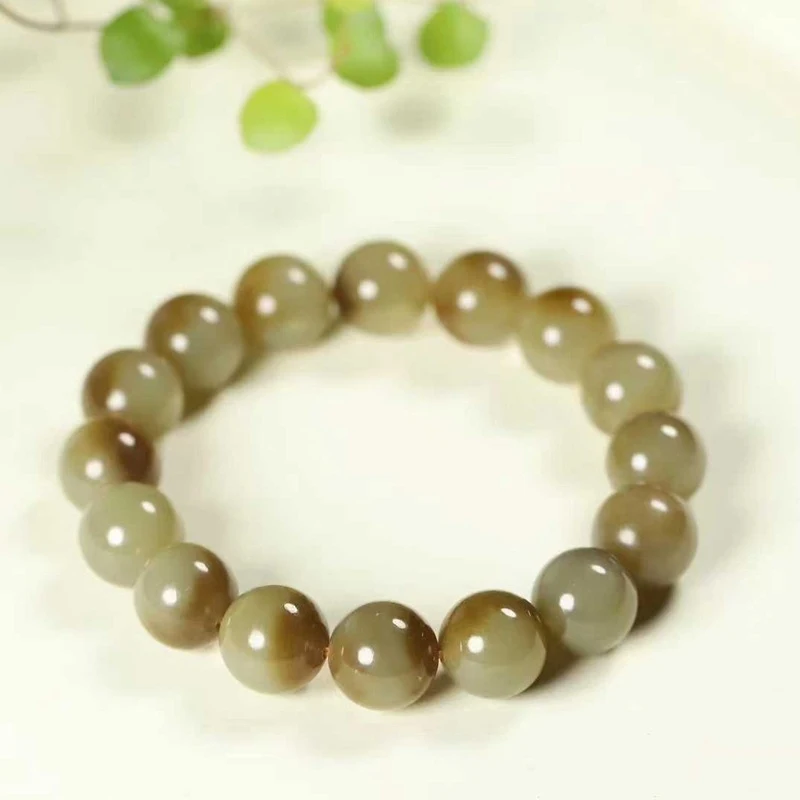 

Natural Hotan Jade Qemuo Sugar Old Material Round Smooth Jadeite Bracelet