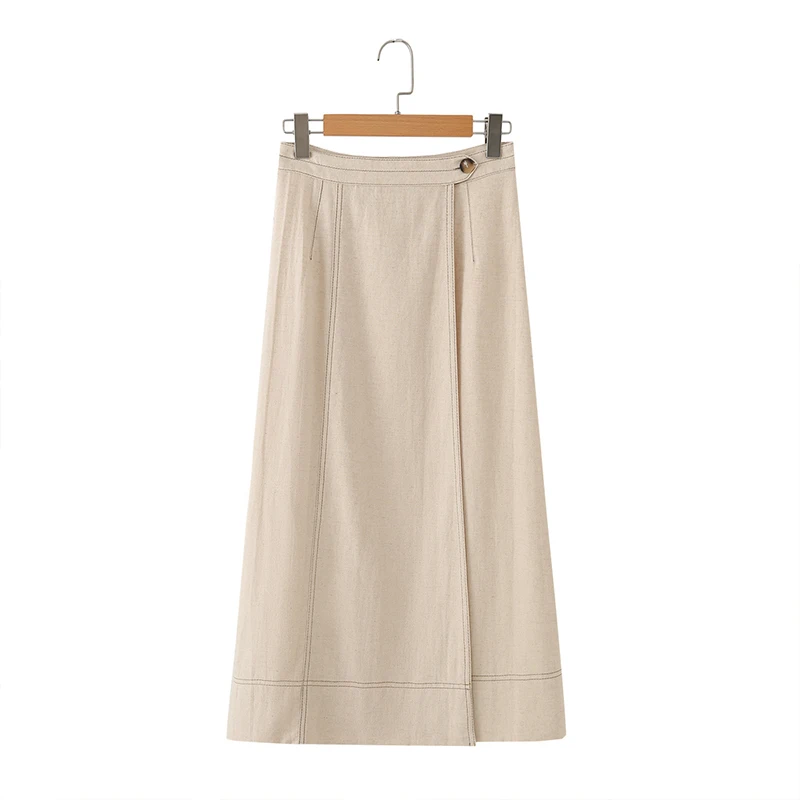 Willshela Women Fashion Khaki Solid Front Button Slit A-Line Midi Skirt Vintage Mid Waist Female Chic Lady Skirts