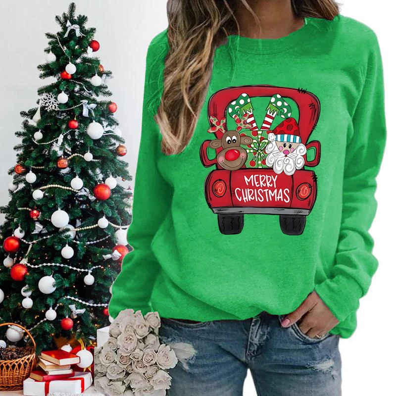 Vrouwen Kerstcadeaus Kerst Truck Print Sweatshirts Voor Vrouwen Grappige Lange Mouwen Grafische Lange Mouwen Sweatshirt