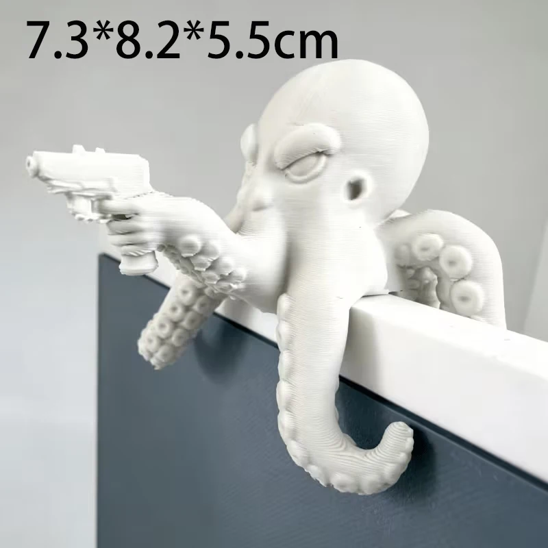 3D Printed White Funny Octopus Monitor Figurine Angry Octopus Sculpture Creative Computer Screen Decor Unique Desk Ornament
