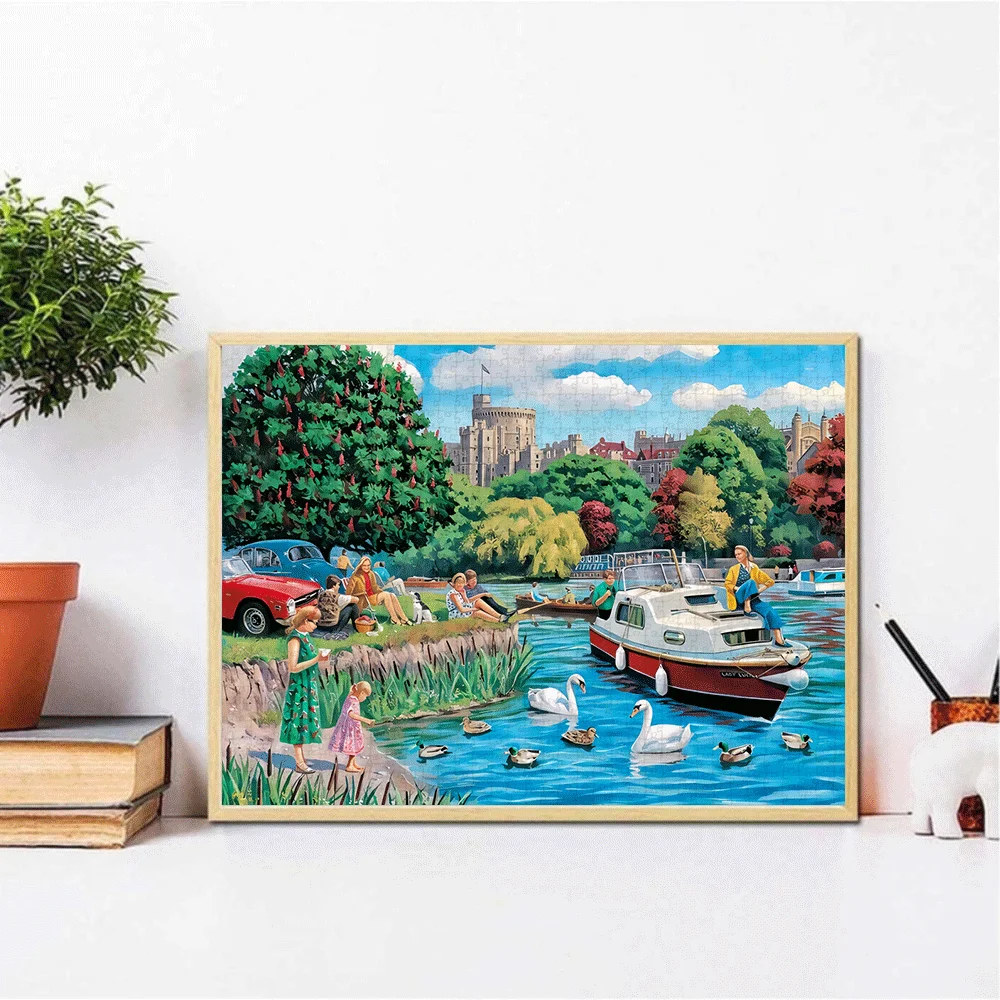 UK Castle River Leisure Scene Jigsaw Puzzle Adult Kids Travel Theme Intellectual Game Home Leisure Decorative Puzzle Toy