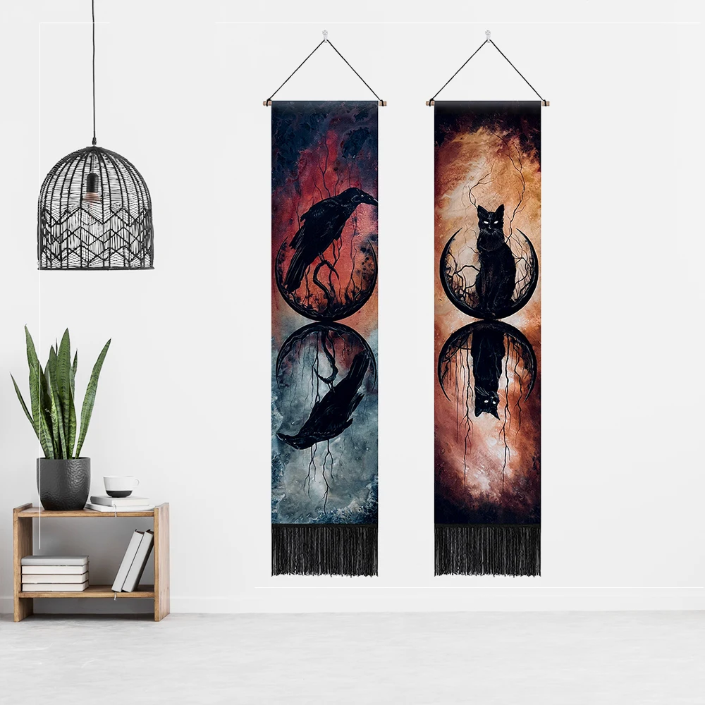 

Soul Meditation Tapestry wall Hanging Dark Moons Long Vertical Tapestries with Tassel for Home Wall Decor 12.8x 51.2 Inches