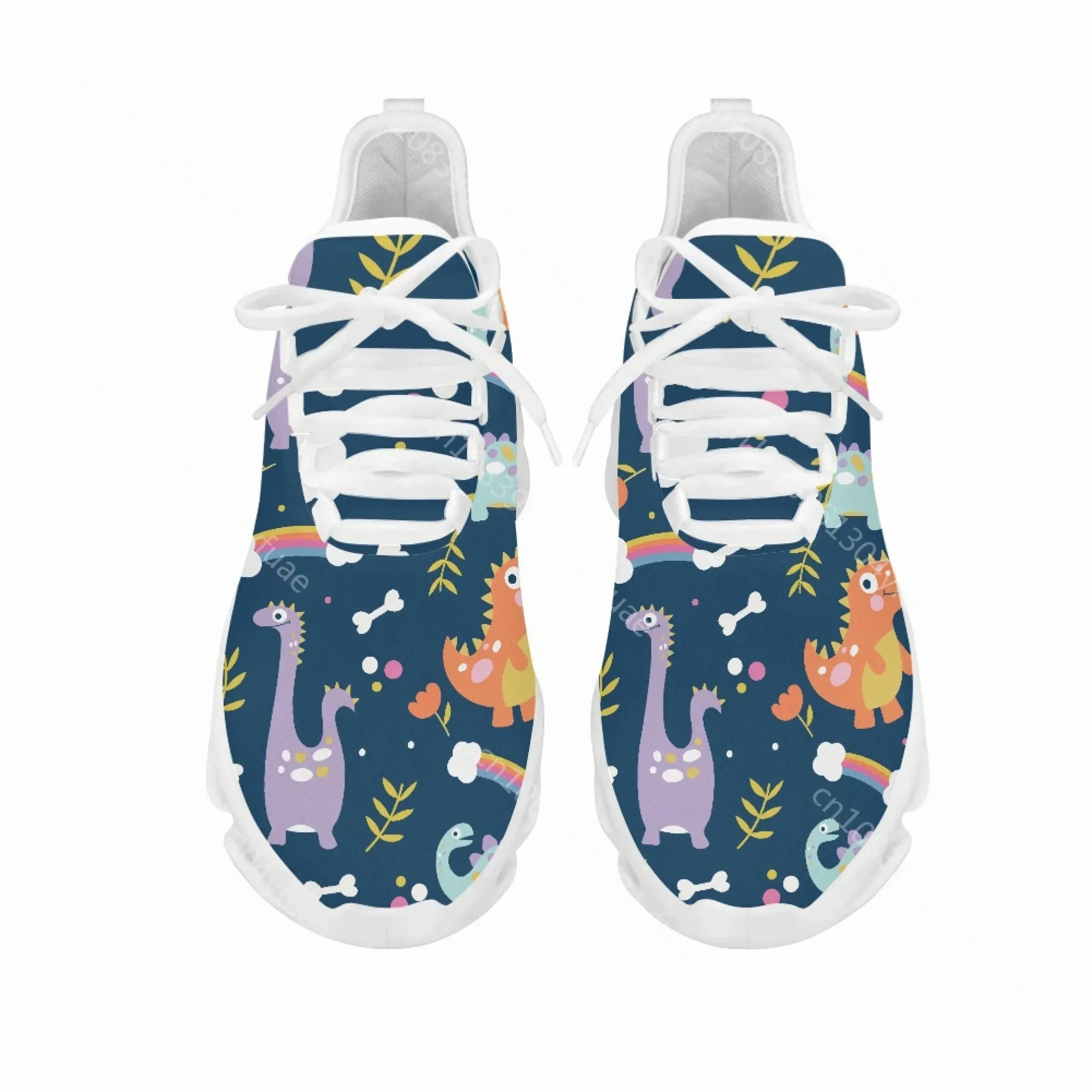 Yikeluo Unisex Lightweight Lace-up Mesh Snekaers Cute Cartoon Dinosaur Print Cool Non-Slip Platform Shoes for Women Tennis Shoes