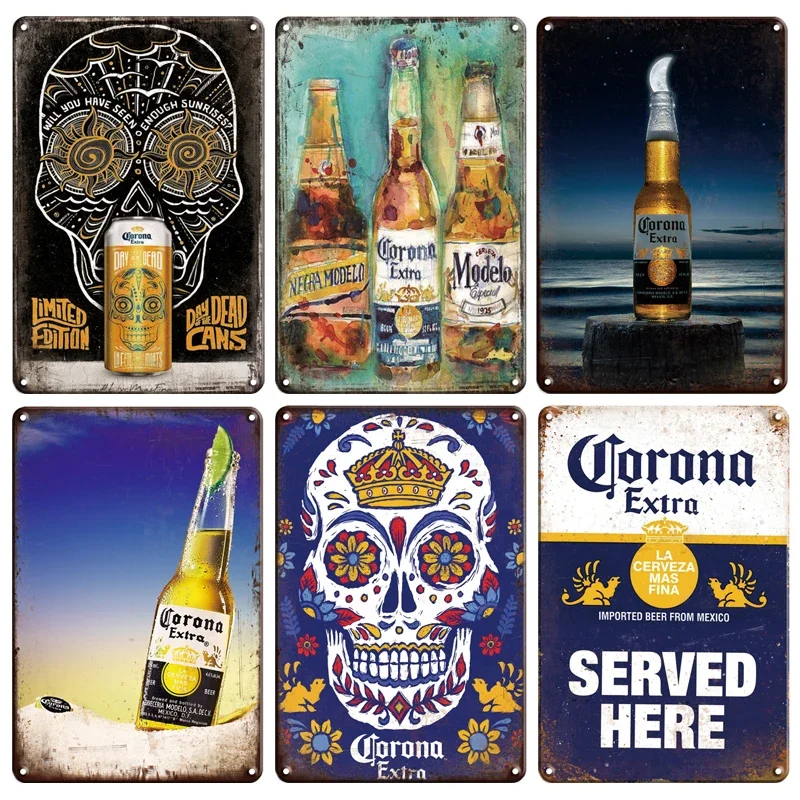 CORONA EXTRA Metal Tin Sign Vintage Beer Poster Decorative Plaques Retro Pub Bar Decor Plate Skull Metal Sign Wall Stickers