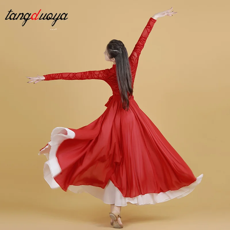 Adult Classical Dance Set Ballroom Dance Romantic Big Swing Skirt Girls Waltz Tango Party dance dress Competition Long Dress