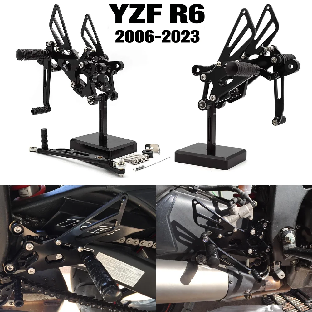 

For Yamaha YZF R6 YZFR6 YZF-R6 2006-2023 2016 2017 2018 2019 Adjustable Motorcycle Rearsets Rear Set Foot Pegs Pedal Footrest