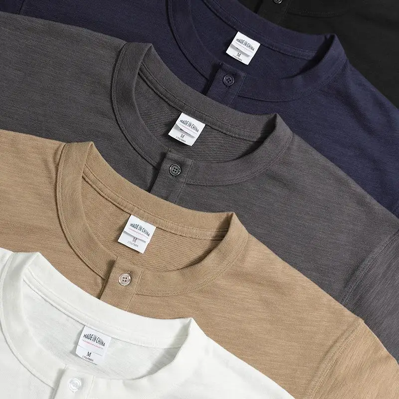 Japanese Retro Washed Amikaji Heavyweight 320g 100% Cotton Loose Solid Color Round Neck Men's Long Sleeved T-shirt view 4