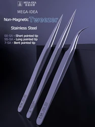 MEGA-IDEA Non-Magnetic Tweezers Stainless Steel High Hardness Forceps For Phone Flying Line IC Repair Tool