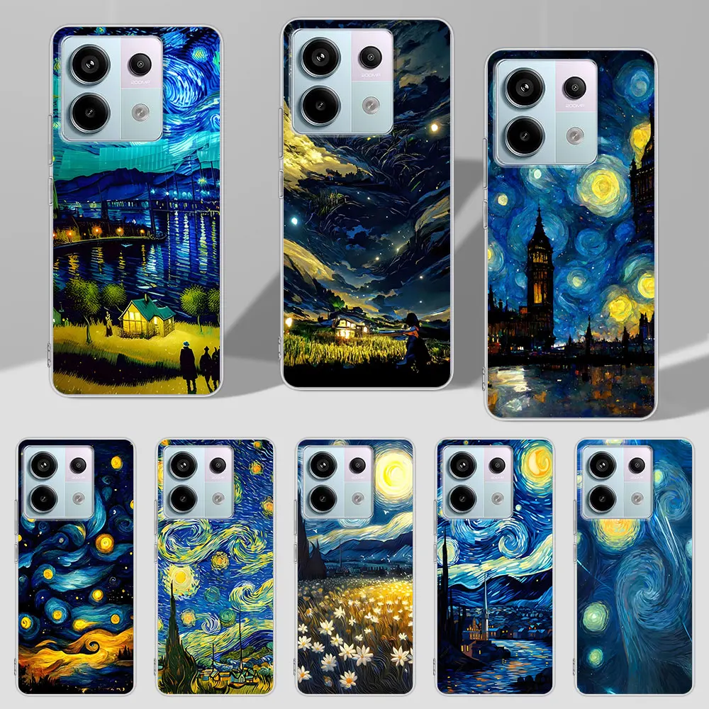 Starry Night Van Gogh Art Case for Xiaomi Redmi Note 9 10 8 10S 11 11S 12 12S 9S 11T 13 Pro Plus 11E Transparent TPU Phone Cover