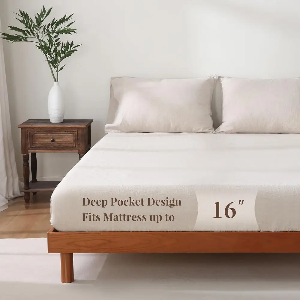 Lenzuolo con angoli king size 100% lino, 78x80, 16 tasche profonde, traspirante, lavato con pietra, elastico a tutto tondo (lino naturale, 1 lenzuolo O