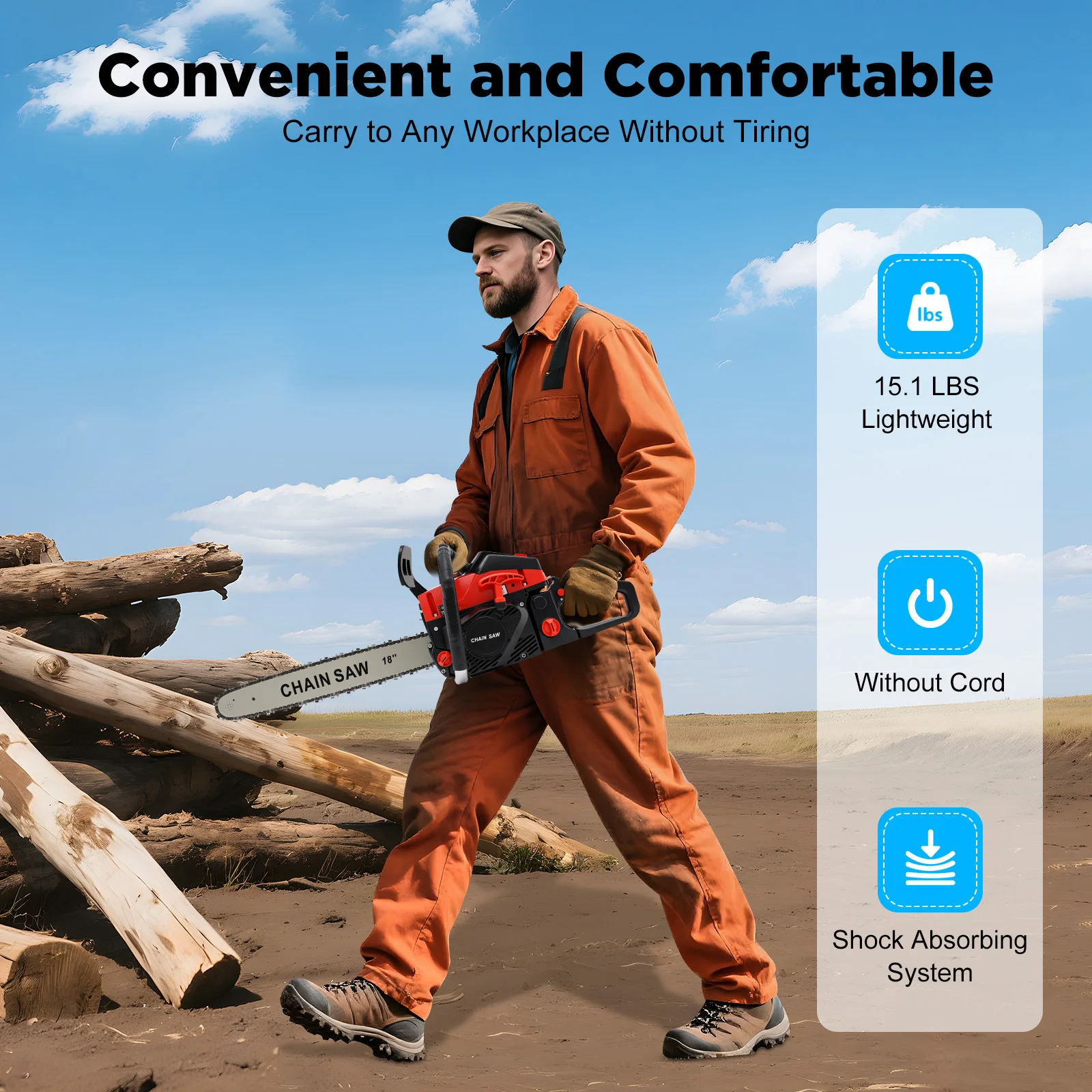 58cc البنزين بالمنشار 18 بوصة دليل بار لقطع الخشب تشذيب الأشجار وإعداد الحطب