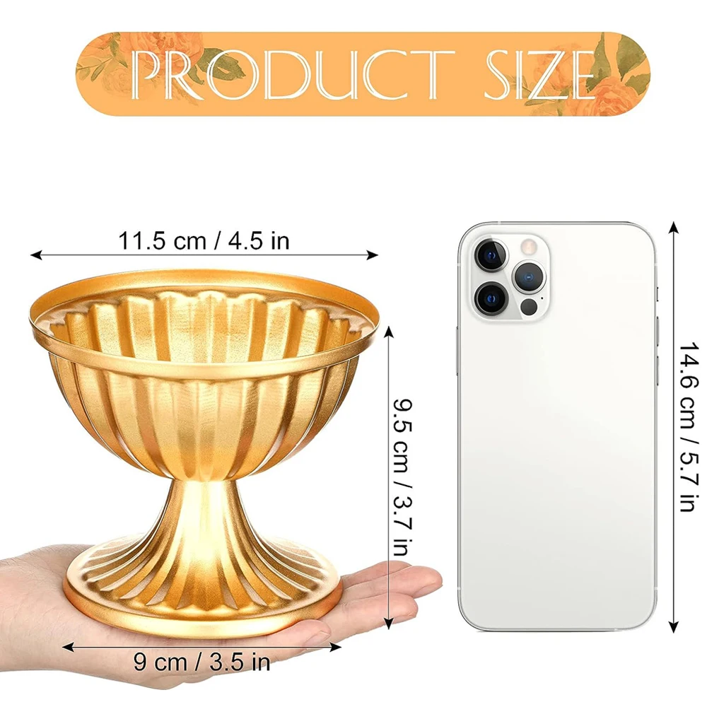 Mini Gold Flower Vase for Centerpieces Wedding Metal Urn Planter Vase 3.7 Inch Tall Trumpet Home Flower Holder for Anniversary
