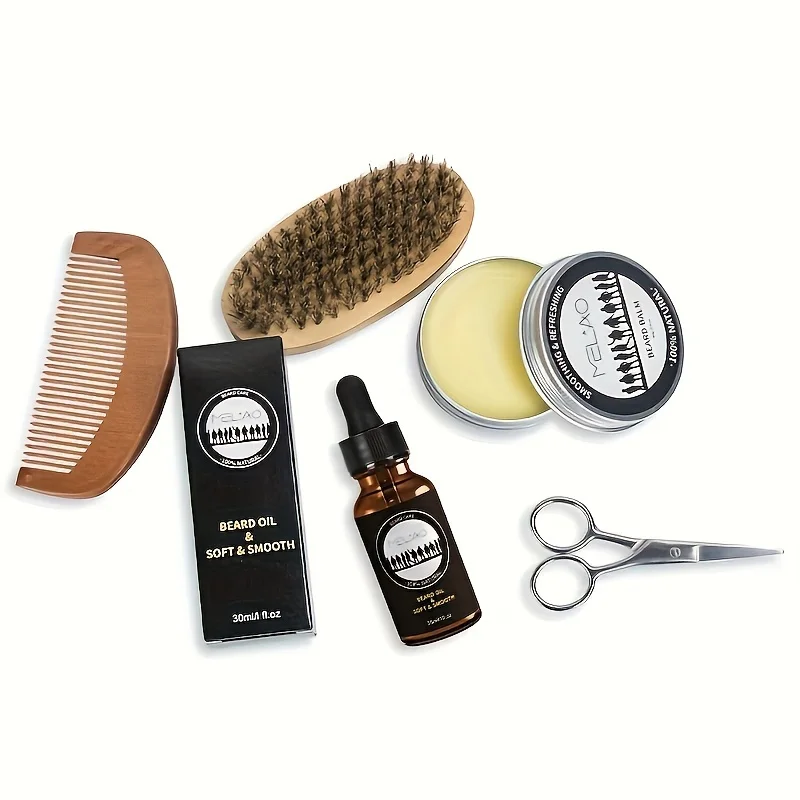 Beard Kit for Men, Grooming & Trimming Tool Complete Set with Beard Care Oil, Balm, Brush, Comb, Scissors & Storage Bag