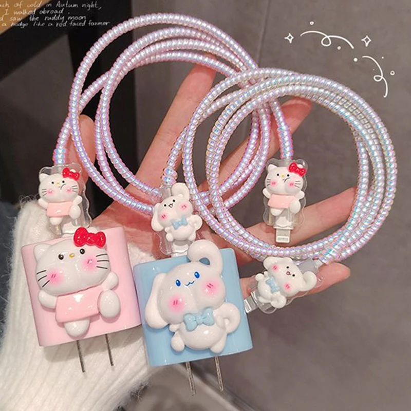 for Iphone 12 13 20W Charger Case Cute Hellokitty Data Cable Protectors Charger Head Shell Phone Power Adapter Protective Sleeve