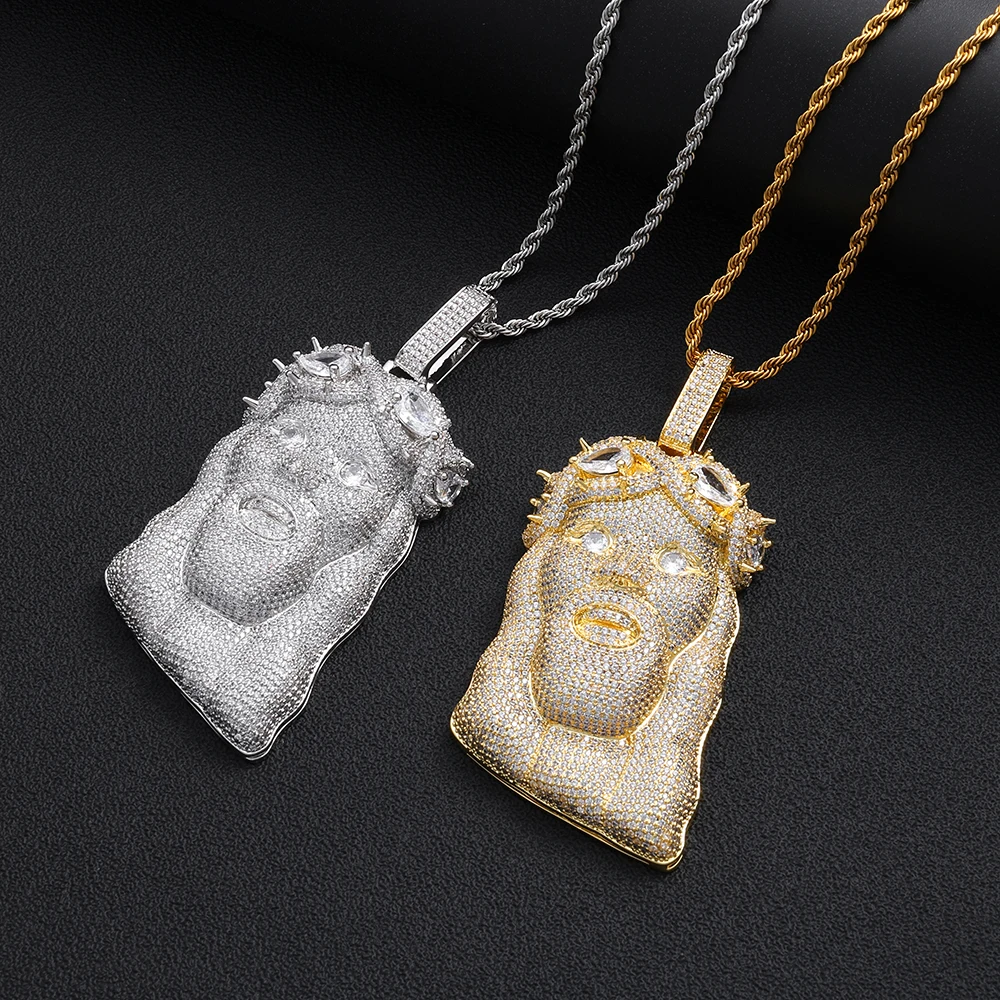 ESKEEM Wholesale New Design Big Jesus Pendant Custom Hip Hop Jewelry Iced Out Full Pave Crown of Thorns Jesus Head Pendant view 4