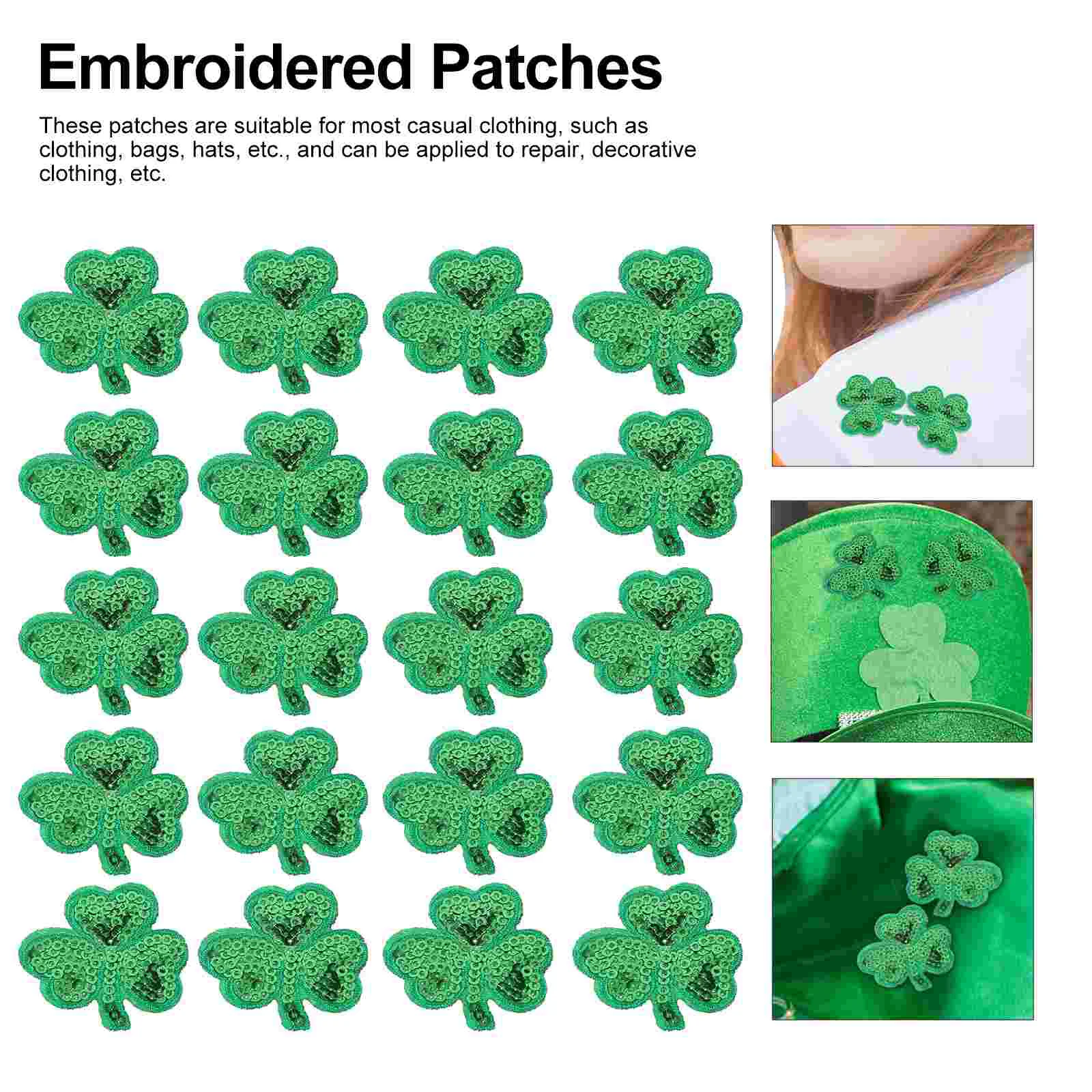 20PCS St. Patrick's Day Iron On Patches Decorative Clothing Stickers Sew on Adhesive Patches for Garment Repair