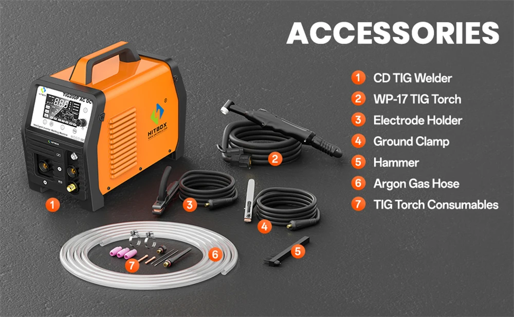 HITBOX TIG200P AC/DC Aluminium-Schweißgerät 220V 200 Ampere Intelligente Inverter-Schweißmaschine MMA/HF TIG 2T/4T Punktschweißen Arc Force Hot Start AC Balance Stick Argon Präziser Digitaler Puls-TIG-Schweißer für Edelstahlblech, Kupfer, Gusseisen – Detail 4