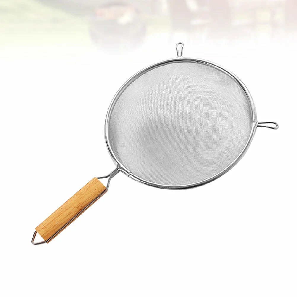 

1Pcs Stainless Steel Round Mesh Sieve Heavy Duty Wood Handle Kitchen Gadget Baking Tool Home Restaurant 20cm Silver