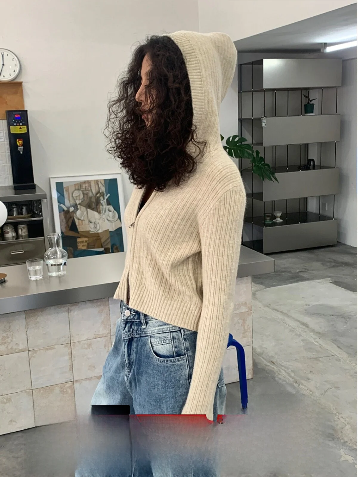 

Gogo Burn Beige Double Zipper Hooded Knitted Cardigan Women's Early Summer Inner Wear High-End ort Top Long Sve Commute ...