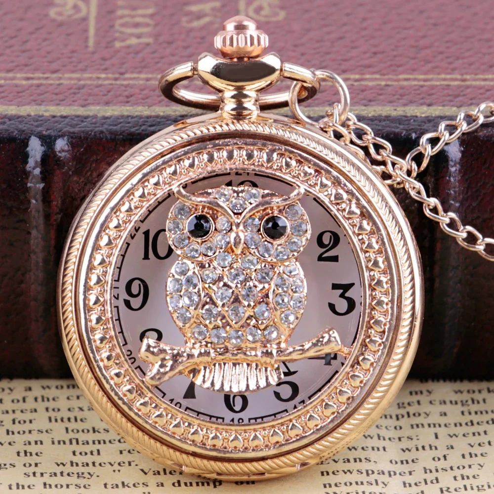 Pocket Watch Top Luxury Owl Skeleton Design Dial Chain Pendant Ladies Quartz Pocket Fob Watches Gift relojes de bolsillo