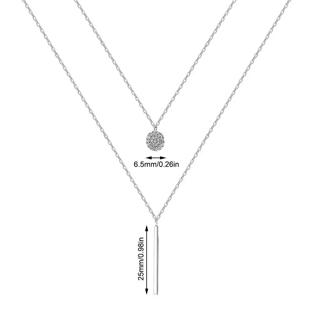 Silver Round Shiny Flash Diamond Rose gold Clavicle Chain 925 Sterling Silver Long Pendant Double Layer