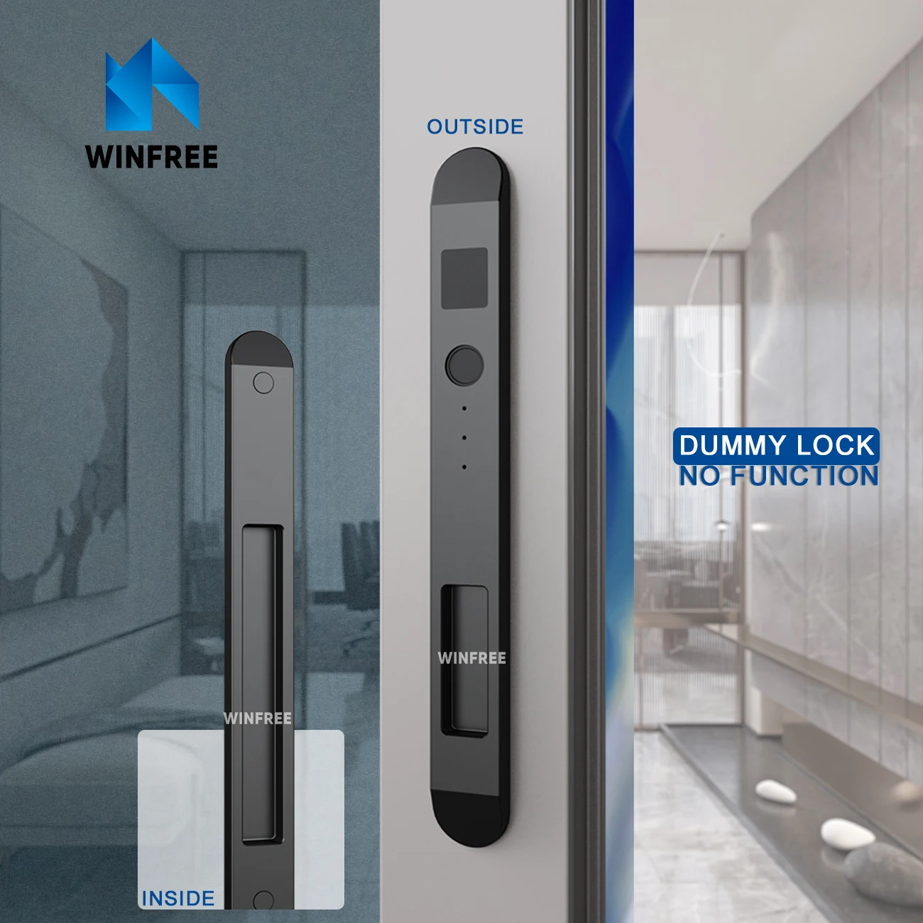 WINFREE Sliding Door Handle Dummy Lock Wooden Stainless Steel Aluminum Door Handle