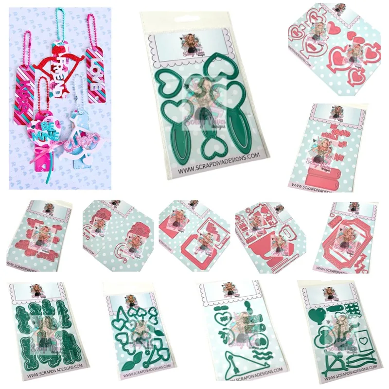 Gnome Love Cherries-etiquetas de San Valentín para coche, corazón, botella, troqueles de corte de Metal, sellos, plantilla para álbum de fotos, tarjeta, papel DIY