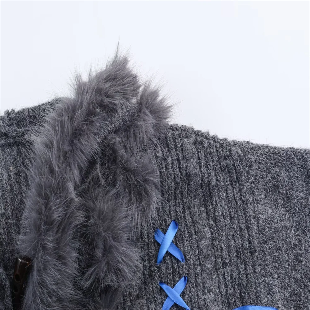 Otoño nueva moda femenina Simple y versátil cinta Sudadera con capucha abrigo de punto