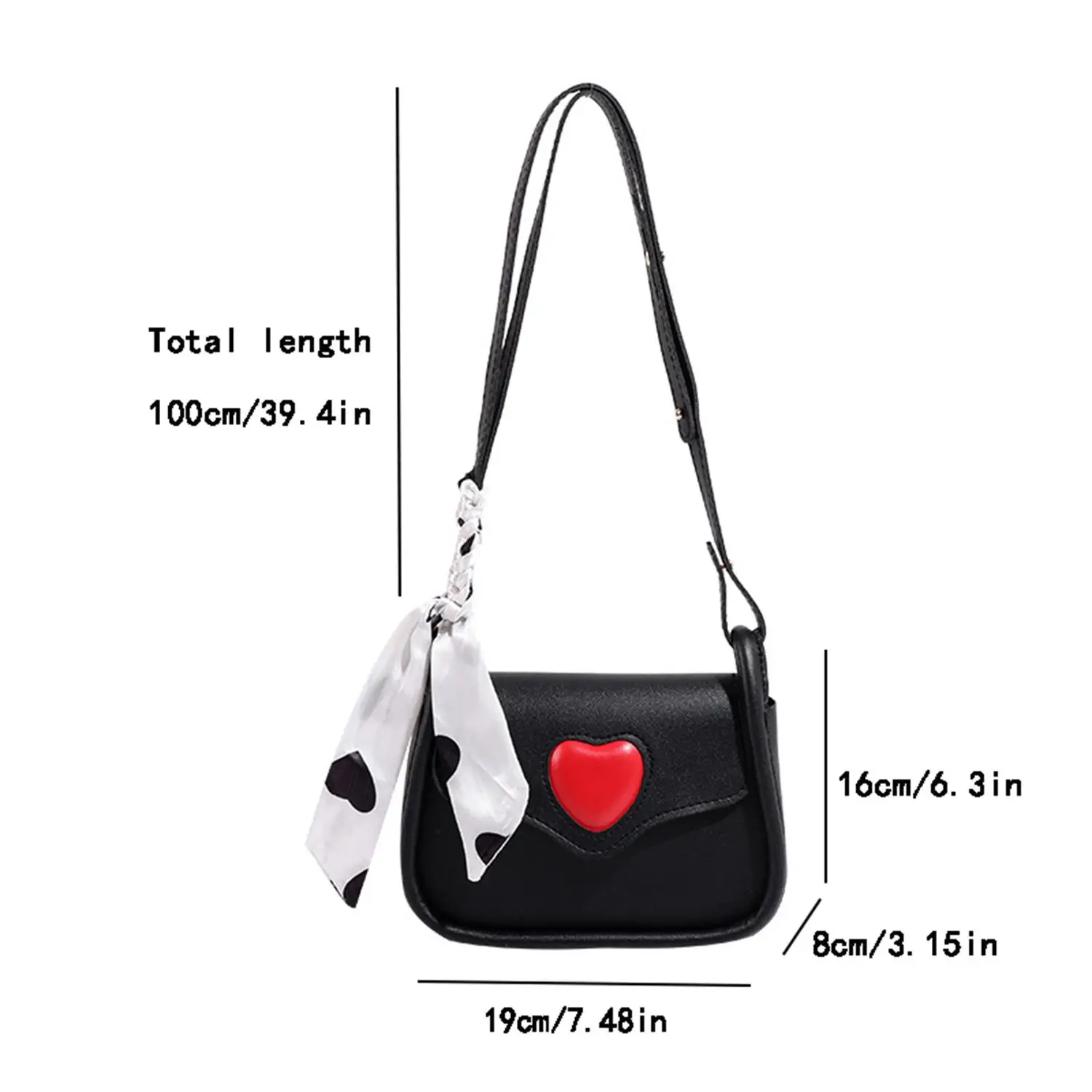 Cute Slanting Cross Women's Love Heart Saddle Bag Small Square Shoulder Bags Fashion Messenger Female Saddle Bag Handbags