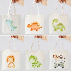 Cute Dinosaur Canvas Shopping Bag Casual Kids Shopping Bags Big capacity handbag Boy Girl Tote Shoulder Bags Student Bookbag