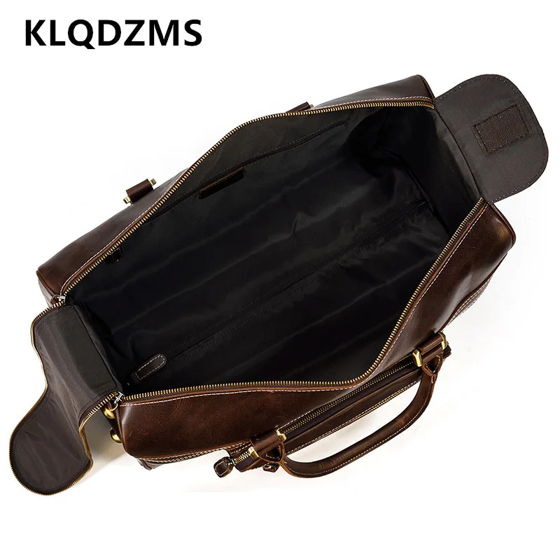 Imagem -05 - Klqdzms 22 Polegada Masculino de Couro Handheld Trole Mala Retro Bolsa Viagem Grande Capacidade Bagagem Negócios