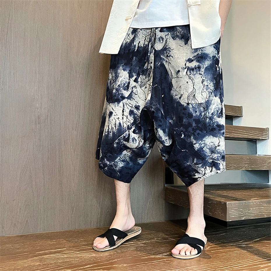 Large Size Harem Shorts Mens Summer Thin Fashion Casual Trousers Men Harajuku Japan Style Baggy Calf Length Pants Male