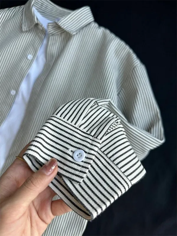 

Men's Long Sve Striped irt Casual Sle Polyester Fiber No Brand Loose Fit Autumn Wearable Vintage American Retro Couple...