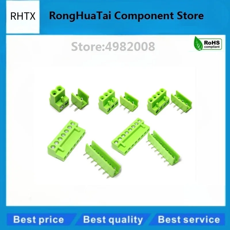 10sets Terminal plug type ht5.08 5.08mm pitch connector pcb screw terminal blocks connector Right Angle 2/3/4/5/6/7/8P Green 10A