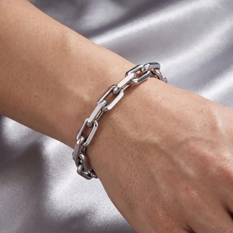 Kalen 8 mm Edelstahl-Armband mit Büroklammerkette für Herren, poliert, matt, ovale Glieder, Armband, Biker-Party-Schmuck, Geschenk für Damen – Detail 4