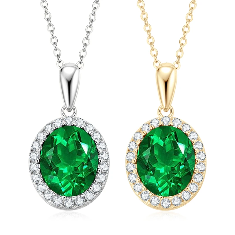 

10x12mm Emerald Bezel Set 22 Zircon Pendant Necklace 925 Sterling Silver Ladies Fashion Necklace for Women Delicate Jewelry Gift