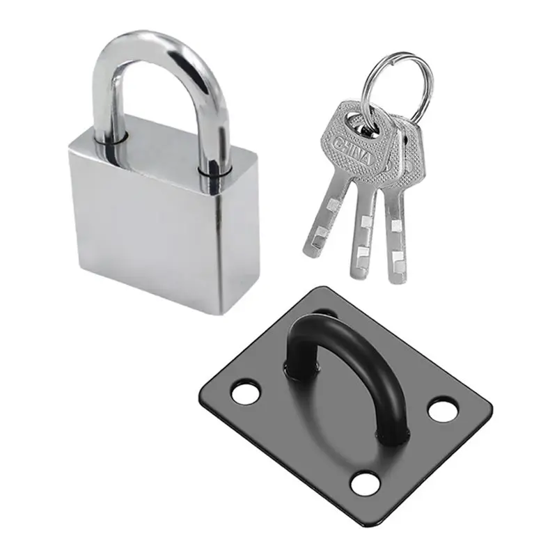AC57-4 Inch 90 Degree Padlock Hasps, Stainless Steel Latch Lock Padlock Hasp With Padlock And Keys Set, Door Latches