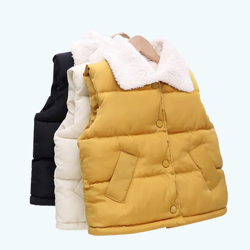 Child Vest Winter Boy Girl Thickened Warm Casual Square Collar Lamb Fleece Sleeveless Jacket 2-10 Year Old Fashion Kids Clothing