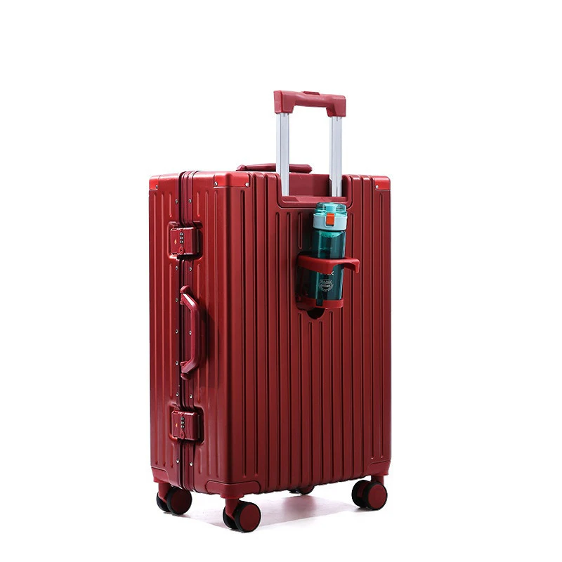 Multifunctionele Aluminium Frame Koffer Met Bekerhouder Trolley Case Wachtwoord Lock Instap Bagage Heren En Dames Koffers