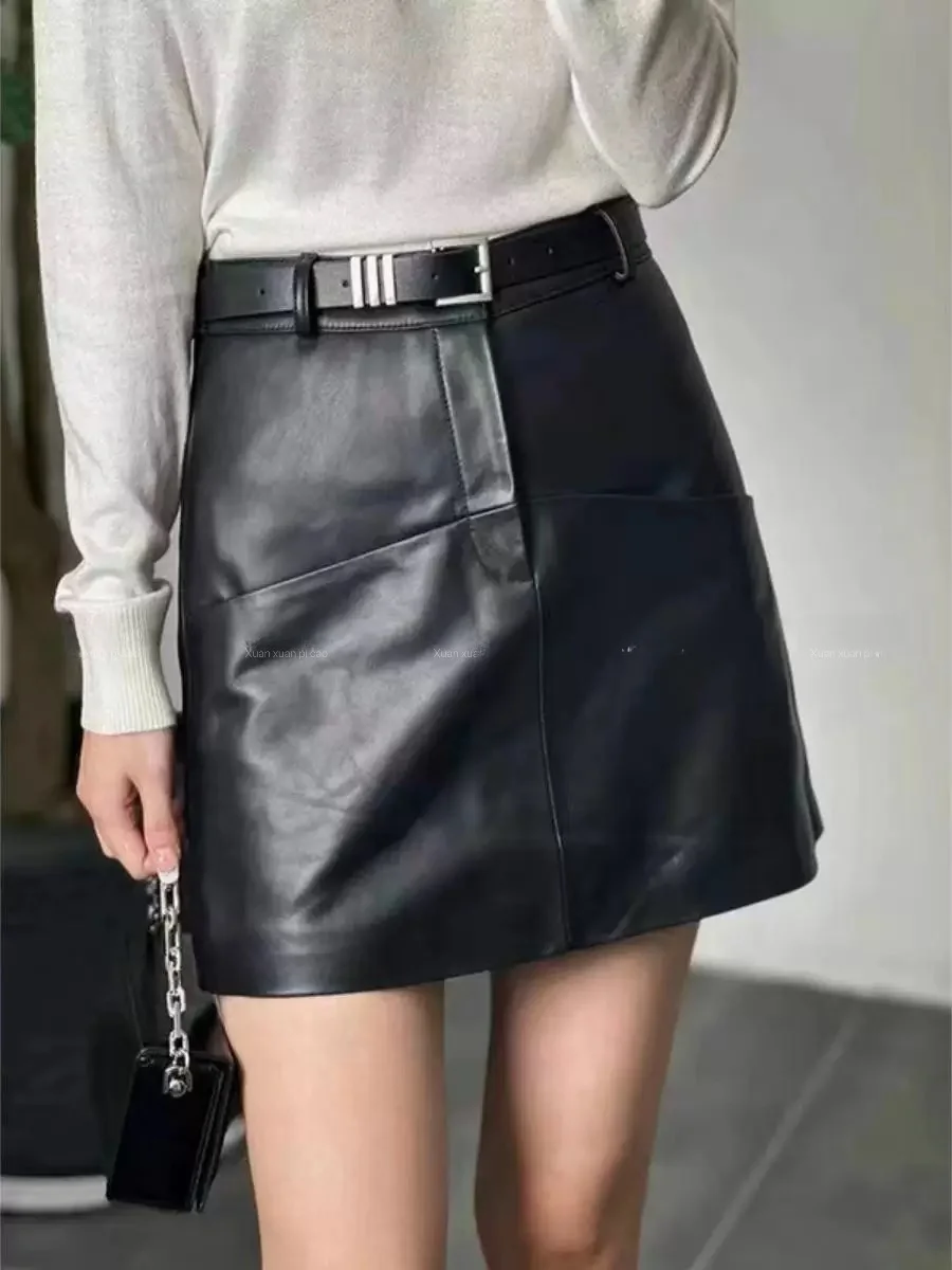 

Стильная черная юбка А-силуэта из натуральной овчины с высокой талией, стройнящая, для женщин, удобная для повседневной носки