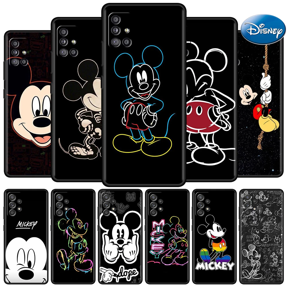 For Samsung Galaxy A52 A12 A51 A32 A21s Silicone Phone Case A71 A22 A31 A13 A54 A53 A15 A52s A25 A23 Cover Black Mickey Mouse